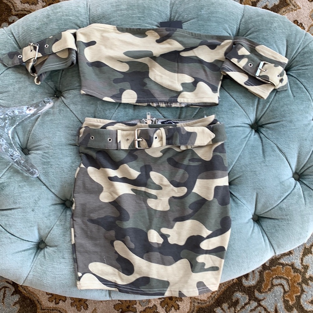 Fashion nova camo skirt set